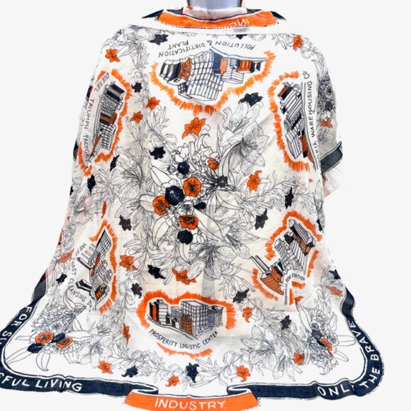 Vintage DIESEL Industry scarf shawl Ex-Lg 40" white orange black (69 - Picture 2 of 10